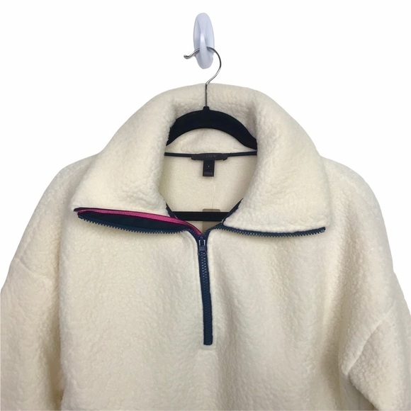 J Crew Ivory Crop Half Zip Polartec Fleece Pullover Sweater NWT Small - Picture 4 of 10